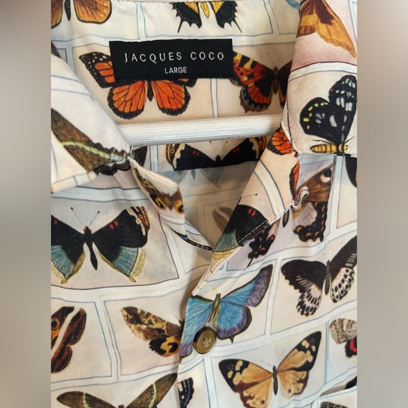 JACQUES COCO Cream Multicolour Butterfly One pocket Short Sleeve Shirt Large - Picture 3 of 4